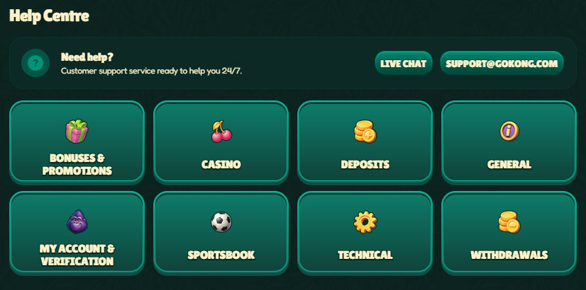 Suporte ao Cliente GoKong Casino