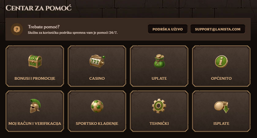 Apoio ao Cliente Lanista Casino Portugal