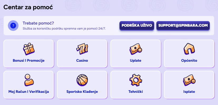 Apoio ao Cliente Spinbara Casino Portugal