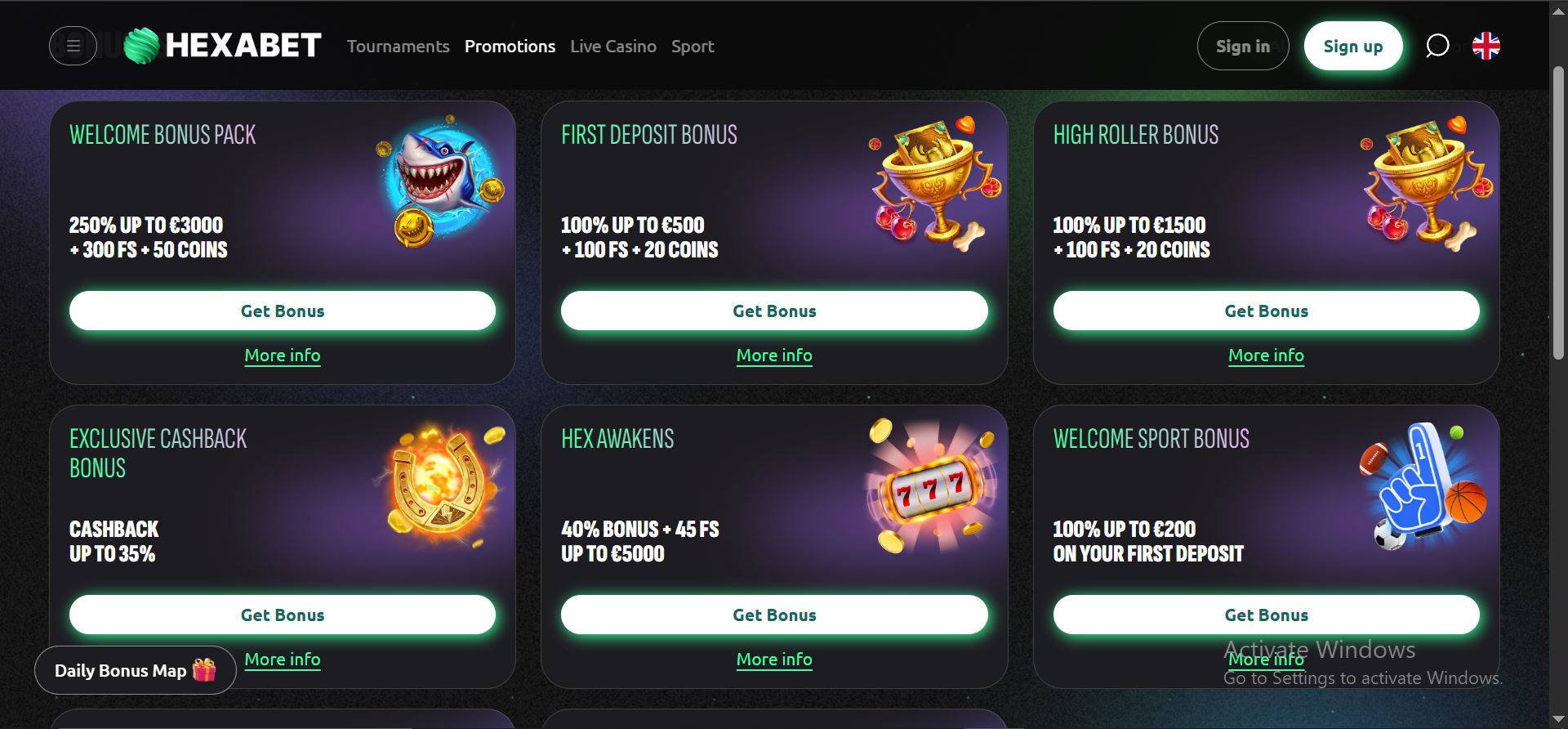 promoção do hexabet casino