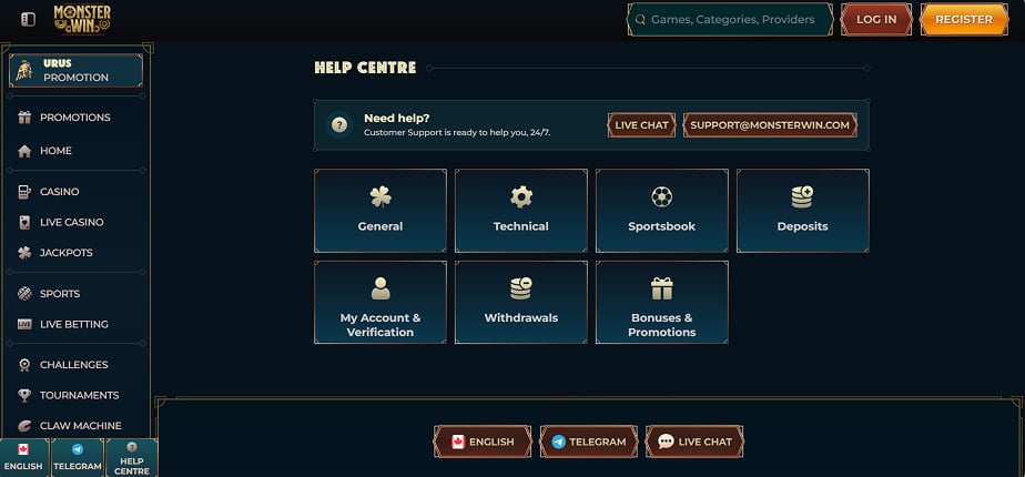 Centro de ajuda do MonsterWin Casino