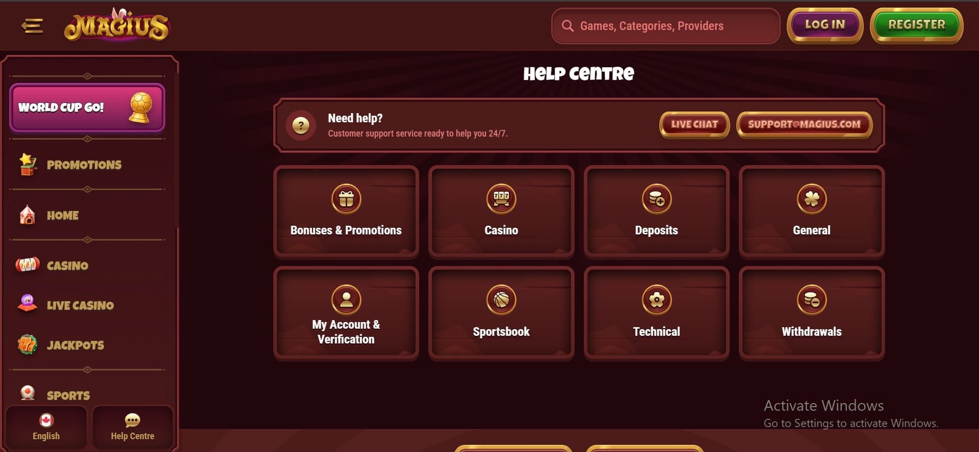 centro de ajuda magius casino