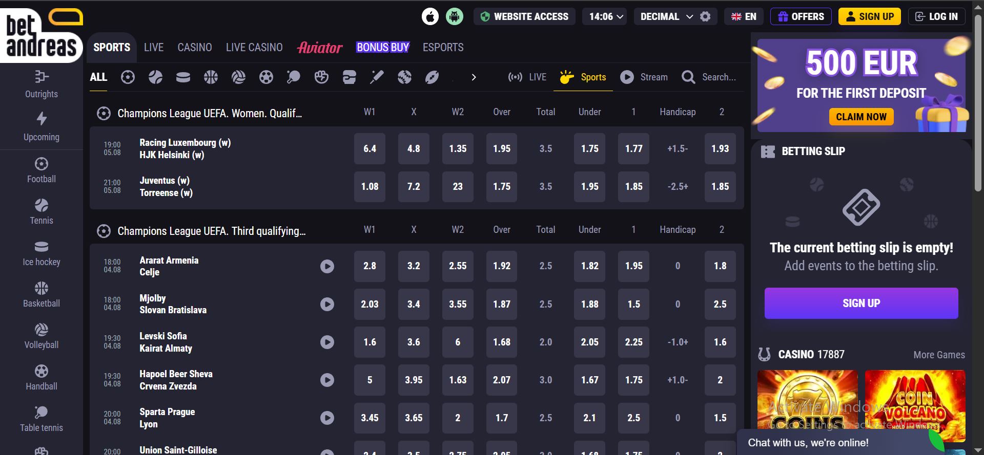 apostas desportivas no casino betandreas
