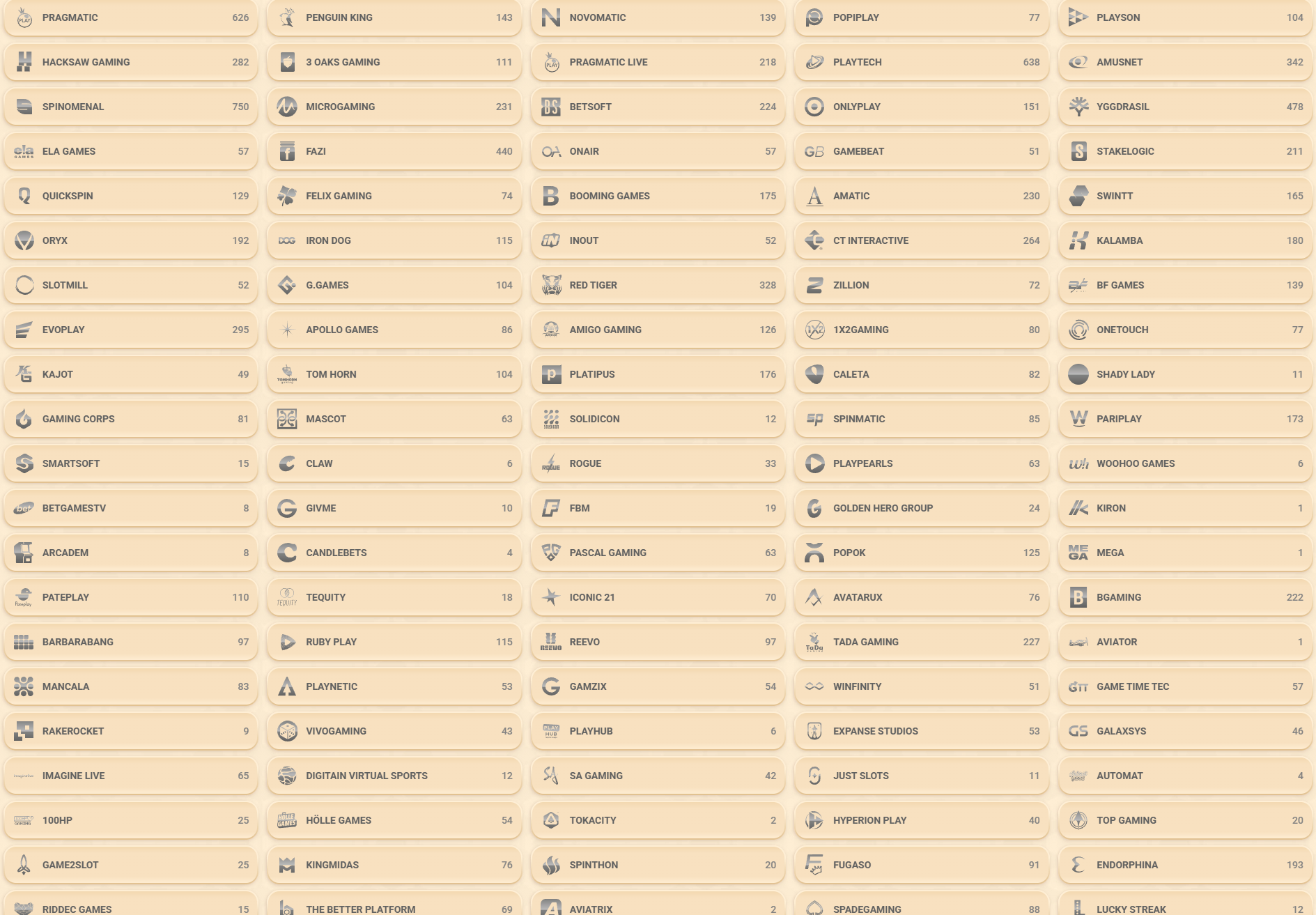 Vegasino Casino Providers