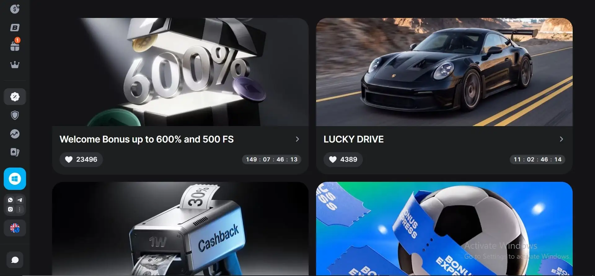 promoções do casino 1win